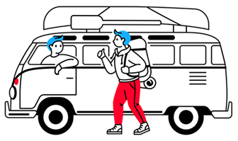 Driver with broke down camper van vector